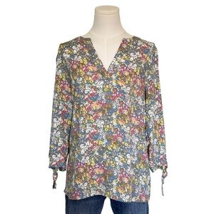 Emerson Rose Floral Blouse Tie Sleeves Size Small